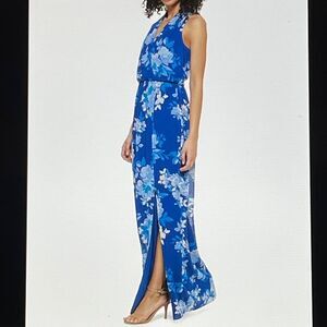 New! Jessica Howard Blue V-Neck Sleeveless Maxi Dress Size 14W NWT